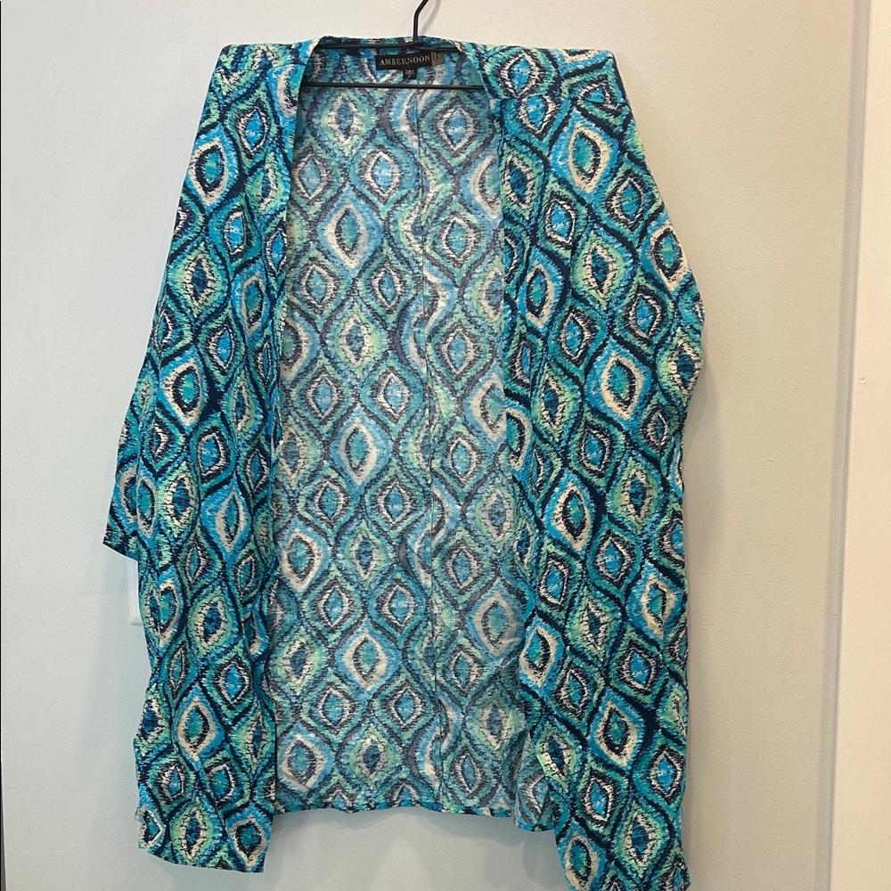 🔴 small AmberNoon II by Dr. Erum Ilyas Woven Open-Front Jacket Turquoise